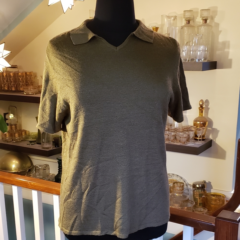 Sag Harbor Womans Olive Green Short Sleeve Knit Top